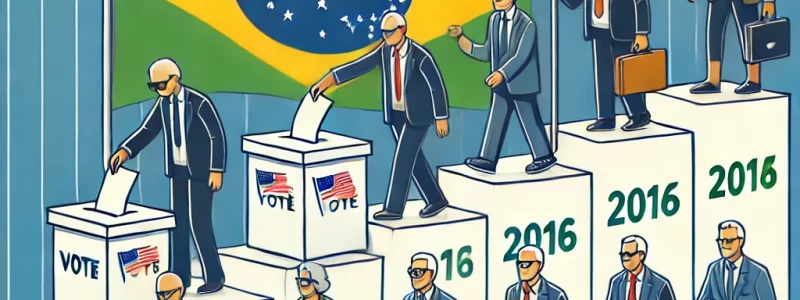 DALL·E 2024-07-14 20.24.59 - An image representing the evolution of elections in Brazil. Include elements such as a ballot box, Brazilian flag, and people voting. The style should